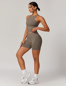 QBGJTD Conjuntos Deportivos para Mujer, Top sin Tirantes, Pantalones Cortos Deportivos a la Cintura Media, Conjuntos para Gimnasio, Yoga, Correr, Ropa de Trabajo - Product Image 1