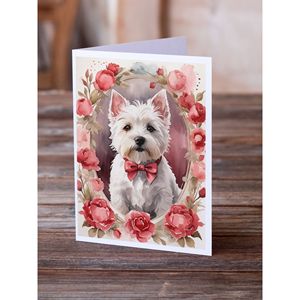 Whimsical A7 Tamaño 5x7 Tarjetas de nota en blanco Westie Terrier Valentine Roses Tarjeta de felicitación Paquete de 8 con sobres - Product Image 2