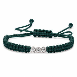 Bracelet Macramé Classique à Trois Pierres en Diamants CVD de Couleur F, Taille Brillant, Plaqué Rhodium, Cordon Réglable, Or 14K - Product Image 6