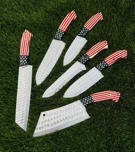Juego de Cuchillos de Chef Hechos a Mano, 5 Piezas, Edición Especial Día de la Independencia, Mango con Bandera de EE. UU., Hoja de Acero Inoxidable para Uso en la Cocina, Regalo para el Día de la Madre - Product Image 2