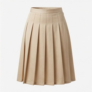 Falda Plisada hasta la Rodilla para Mujer, Color Sólido, Tejido de Tela, Cintura Regular, Estilo para Todas las Temporadas - Product Image 1