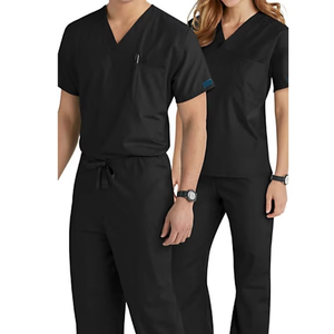 Ensemble de blouses médicales marron unisexe avec hauts à col en V et manches courtes et pantalon assorti à cordon de serrage, pour le personnel médical professionnel des hôpitaux et des établissements de santé - Product Image 2