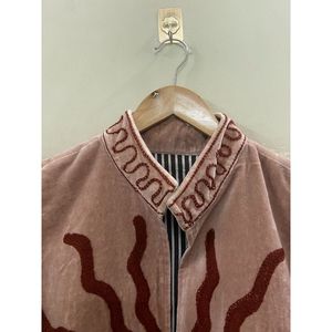 Hand Embroidered <b>Velvet</b> Cotton Jacket <b>Women</b> Mandarin Collar Full Sleeve Autumn Winter Bohemian Eye Pattern Open Front <b>Coat</b> - Product Image 3
