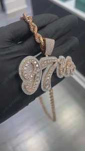 Pendentif Bling Hip Hop Rapper en Argent 925, Bijou Personnalisé avec Logo Lettre Nom en Moissanite VVS, Pendentif Plaqué Or en Argent 925 - Product Image 2