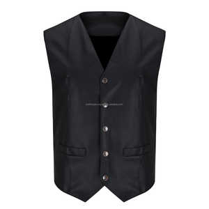 Chaleco de cuero transpirable de alta calidad para hombre Cierre de estilo a presión Cuello en V Servicio OEM para pedidos a granel Disponible Color negro - Product Image 2