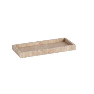 Plateau de luxe en pierre de travertin beige, plat de présentation pour assiettes et bijoux, finition naturelle, pour la décoration intérieure - Product Image 1