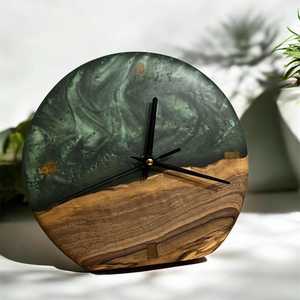 Wood and Resin Desk Alarm <b>Clock</b> Classic Design Round <b>Battery</b> Powered Antique Style for Office and Living Room - Product Image 6