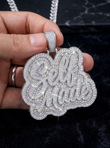 RCK Global SELFMADE Handwritten Pendant with Iced Outer Frame VVS1 Moissanite 925 Sterling Silver Hip Hop Medallion <b>Necklace</b> - Product Image 5