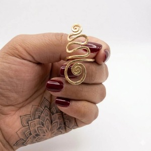 Vintage Gold Swirl <b>Ring</b> Handcrafted Hammered Wire <b>Statement</b> <b>Ring</b> Unique Boho Spiral <b>Ring</b> Gold Plated Brass <b>Ring</b> Gift for Her - Product Image 6