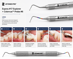 Expros # 17 Explorer + Colorvue ™   Sonda dental de doble punta # 6 Zetomed Pro de Acero Inoxidable - Product Image 4