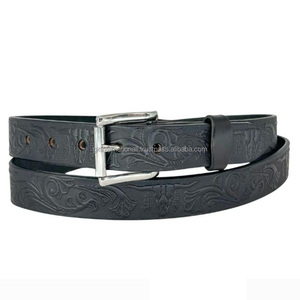 Cinturón de herramientas de cuero occidental de moda para hombre con relieve Floral tallado a mano duradero con pasador de rodillo conjunto de hebilla de plata mate - Product Image 2