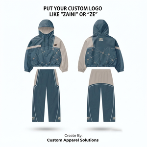 Ensemble coupe-vent pour homme 120 GSM en polyester Taslan premium, bleu gris, avec empiècements color block et logo personnalisé imprimé par sublimation - Product Image 1