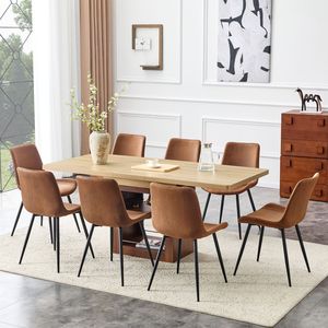 Tavolo da Pranzo Allungabile 59-71 Pollici con 8 Comode Sedie Marroni in Tessuto Tecnologico, Set da Pranzo 8 Pezzi - Product Image 1