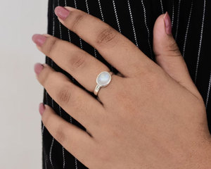 Handcrafted <b>Brass</b> Moonstone <b>Ring</b> for Women Minimalist Oval Cabochon Design Vintage Style Handmade Boho Jewelry Gift - Product Image 3
