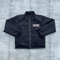 Blouson de coach noir pour homme, col montant, bouton unique, logo brodé, imperméable, coupe-vent, décontracté, automne, style urbain
