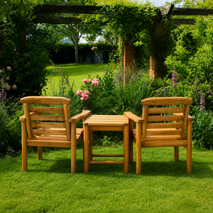 Wooden Garden Conversation Set Two Chair with <b>Table</b> Outdoor Patio Lawn Seating Natural Wood Furniture Premium Style - Product Image 2