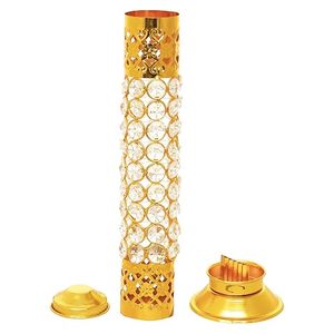 Brûleur d'encens en laiton doré avec perles de cristal et motif filigrané pour l'aromathérapie religieuse - Product Image 2