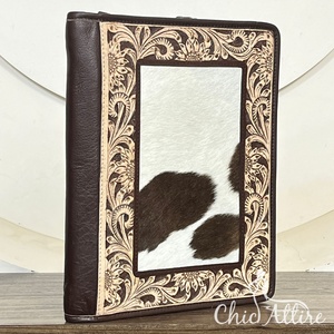 Porte-documents en cuir de vachette de style occidental avec fermeture éclair, organiseur à anneaux, bloc-notes et organiseur professionnel - Product Image 1
