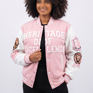 Women 100% Wool <b>Leather</b> Sleeve Varsity <b>Jackets</b> Button Down Embroidery Patches Varsity <b>Jacket</b> Ladies <b>Winter</b> Baseball Varsity Coat - Product Image 1