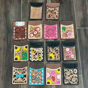 Portefeuille porte-cartes en cuir de vache à motif de tournesol tendance, style occidental, cuir travaillé à la main, RFID fin, porte-cartes de crédit pour unisexe - Product Image 6