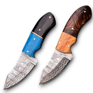 Cuchillo de Caza/Camping de Hoja Fija de Acero de Damasco de Alta Calidad de 5 Pulgadas con Punta Caída y Mango de Epoxi, Opciones Personalizables, MOQ Bajo - Product Image 1