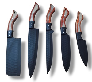 Ensemble de 5 couteaux de cuisine en acier à haute teneur en carbone, manches en bois Pakka, lames droites faites à la main, couteaux de chef, ambidextres, personnalisés - Product Image 4