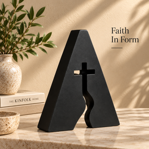 Modern Black Abstract Cross Sculpture Figurine, <b>Religious</b> Decorative <b>Statue</b> for Home & Living Room Tabletop Decor | Art Designs - Product Image 3