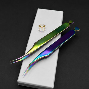Pince à épiler professionnelle pour extensions de cils, revêtement plasma arc-en-ciel, volume fermé, en acier inoxydable, précision incurvée - Product Image 4