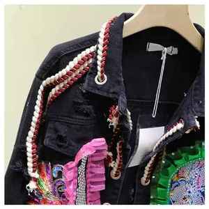 Newest Style Lady <b>Jean</b> <b>Jacket</b> Long Sleeve Woman Denim <b>Jacket</b> Women Clothing <b>Black</b> Quantity Custom Coat Cotton Blue OEM Pockets - Product Image 3