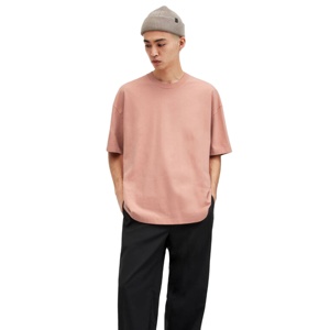 เสื้อยืดโอเวอร์ไซส์ผู้ชายสีชมพูอมเทา ผ้าคอตตอนหนานุ่ม คอกลม แขนสั้น ทรงหลวม สั่งทำได้ตามต้องการ 100% - Product Image 1