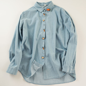 Women's Single-Breasted <b>Top</b> Embroidered Washed Denim Long-Sleeved Shirt Fashion - Product Image 4
