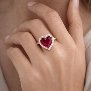 แหวนหมั้นเพชรรูปหัวใจสีชมพูและเพชรโมอิสซาไนต์ แหวนเพชรทรงรัศมี เงินแท้ 925 แหวนสั่งทำพิเศษ - Product Image 3