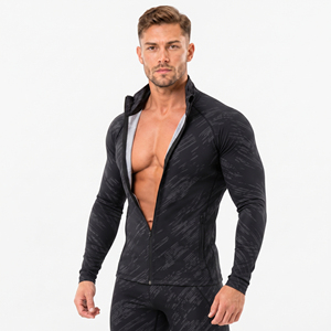 Veste d'entraînement ajustée pour homme, respirante, écologique, vêtements de sport, fermeture éclair intégrale, veste de compression en polyester imprimée pour homme - Product Image 4