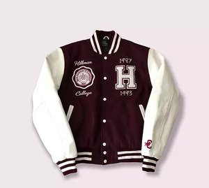 Letterman Hillman College Maroon and <b>White</b> Varsity <b>jacket</b> Lettermen <b>Jacket</b> Black Pride Vintage Bomber Varsity <b>Jacket</b> - Product Image 4