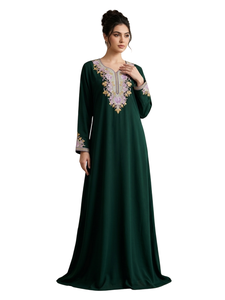 Embroidered Modest Abaya Maxi <b>Dress</b> <b>Long</b> Sleeve Flared Round Neck Women <b>Eid</b> Wedding <b>Dress</b> - Product Image 5