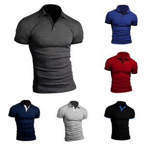 Polo noir pour homme à manches courtes, couleur unie, tricoté, style décontracté avec col et poignets bleus - Product Image 4