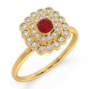 Anillo de Diamantes con Halo Floral y Piedra Roja - Product Image 1