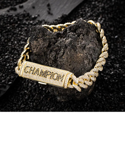 Moissanite Gold Iced Cuban Link Bracelet Luxury Hip Hop Jewelry Custom <b>Name</b> Plate <b>Chain</b> Bracelet For Men And Women - Product Image 1
