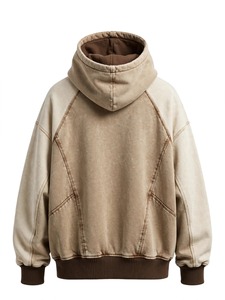 Sweat-shirt à capuche pour homme, coupe classique, avec poches, en polyester/coton 200g, teint uni, manches raglan, beige, effet délavé vintage, en molleton - Product Image 4