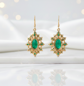 Boucles d'oreilles pendantes multi-tailles en pierres précieuses vertes, en argent sterling 925 plaqué or 18 carats, 12 grammes, pour soirée, cadeau pour elle - Product Image 5