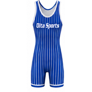 Men Royal Blue Striped Sublimated Wrestling Singlet Polyester Lightweight Wrestling Apparel <b>Athletic</b> Uniform Sportswear Training - Product Image 2