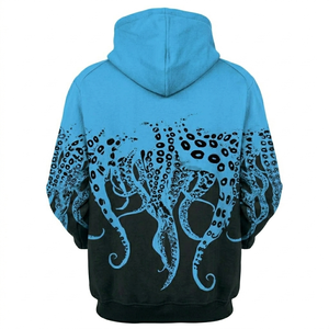MANUFACTURER Sweat à capuche pour homme personnalisé, imprimé 3D pieuvre, bleu ciel et noir, respirant, séchage rapide, solide, pour l'hiver, à porter comme un pull - Product Image 2
