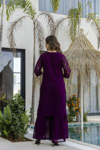 Salwar Kameez de seda de 3 piezas con corte recto y bordes con diseño de múltiples códigos y secuencias, especial para todas las estaciones, con envío gratuito a todo el mundo. - Product Image 5