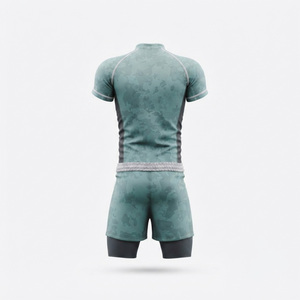 Men Camouflage <b>Compression</b> Jersey Short Sleeve Rash Guard Stand Collar Moisture Wicking Fitted Soccer Apparel Elastic Waist - Product Image 4