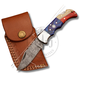 Couteau de chasse à lame fixe en acier Damas, haute durabilité 58HRC, pour camping en extérieur, avec étui en cuir – Fournisseur B2B, commande en gros - Product Image 1
