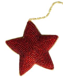 Ornement de Noël suspendu de luxe en broderie Zari étoile rouge, décoration festive pour la maison, export en gros - Product Image 4