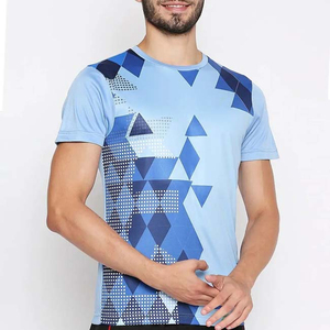 Camiseta de Manga Corta para Hombre, con Patrón Geométrico Azul, Cuello Redondo, Transpirable, Tejida, Corte Regular, Estilo Casual - Product Image 5