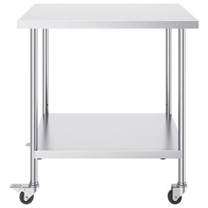 Banco da Lavoro in Acciaio Inox Resistente 30 X 36 X 38 Pollici con 4 Ruote e 3 Livelli di Altezza Regolabili per Preparazione Alimenti - Product Image 5