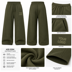 Pantalon de survêtement pour homme à coupe ample et jambe large, respirant, écologique, avec logo personnalisé imprimé par transfert thermique, fermeture à cordon, tissu épais - Product Image 5