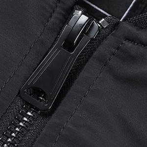 Men's Black Bomber <b>Jacket</b> Covered Button Closure Windproof Casual <b>Patchwork</b> Solid Color Cotton Filling Regular Fit Winter Wear - Product Image 4